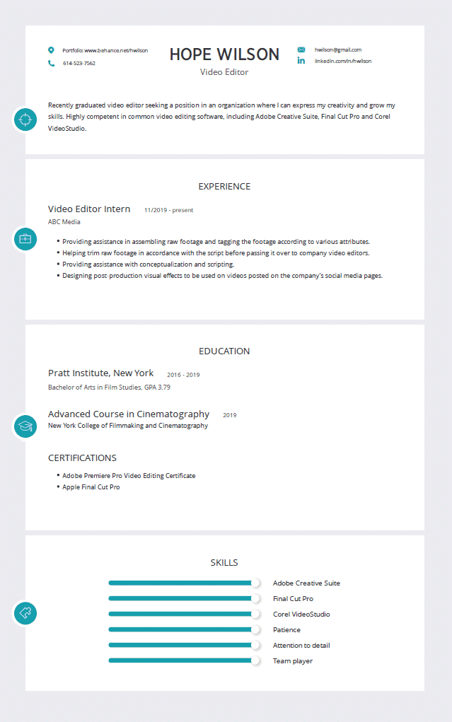 resume template for video editor